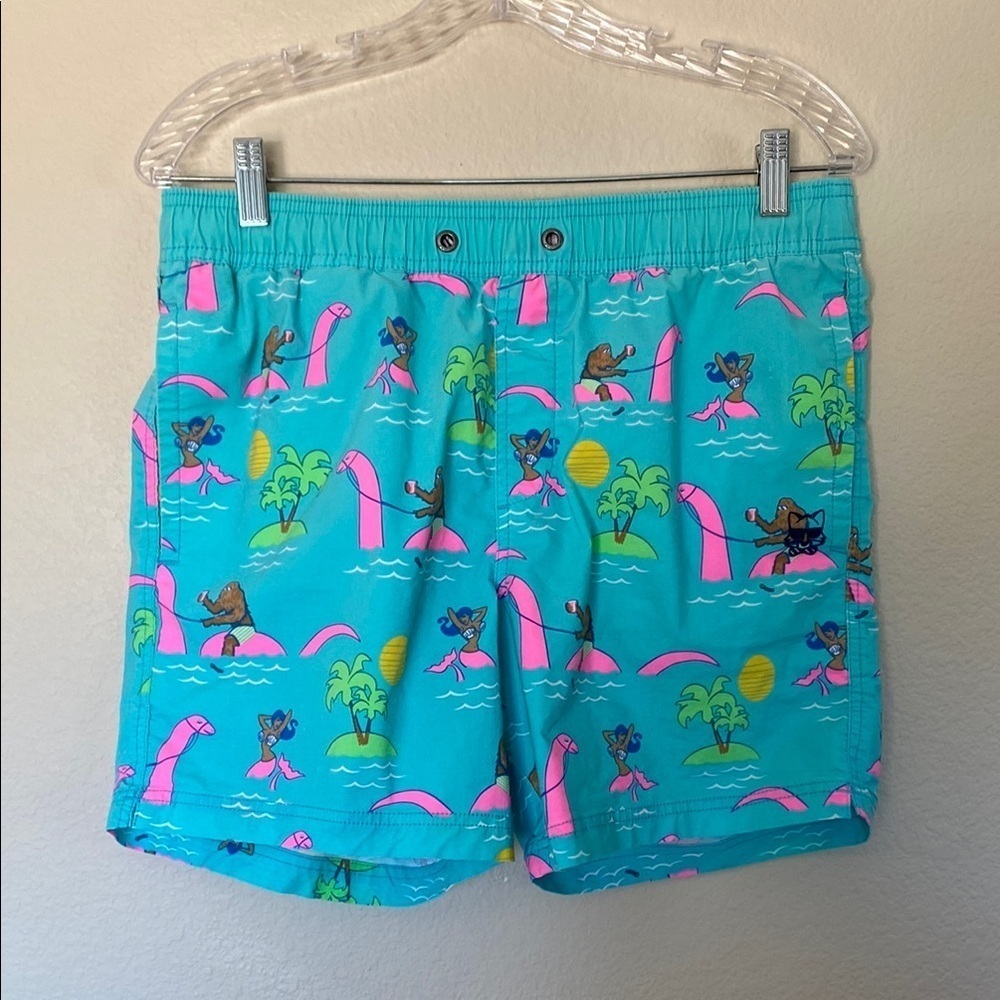 Party pants swim trunks Loch Ness Bigfoot men’s medium